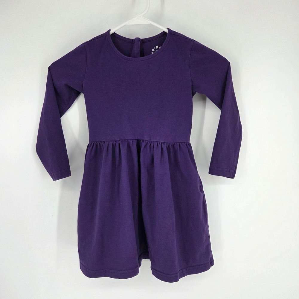Primary Shine Bright Purple Long Sleeve Cotton Knit Dress with Pockets Size 5